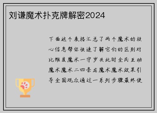 刘谦魔术扑克牌解密2024